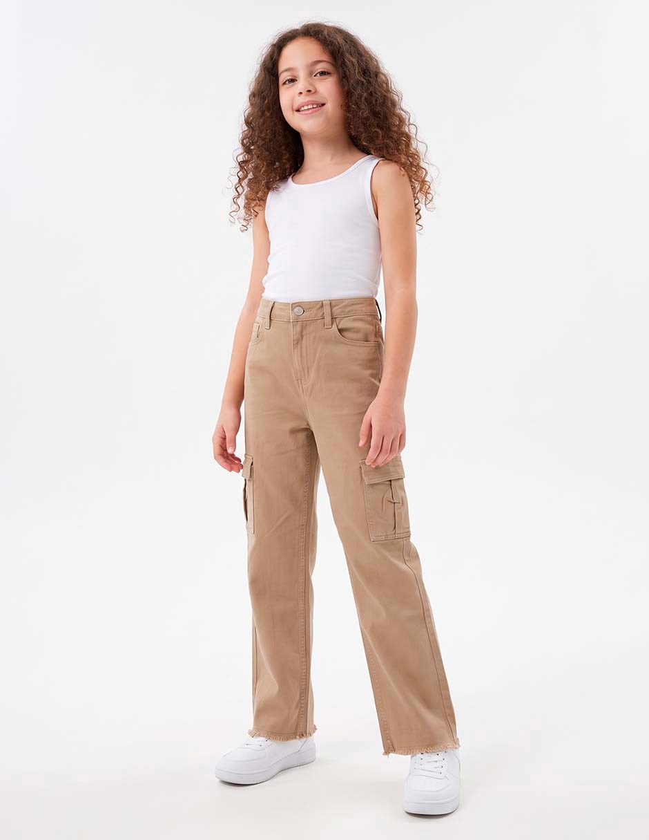 Jeans cargo wide leg para niña 2