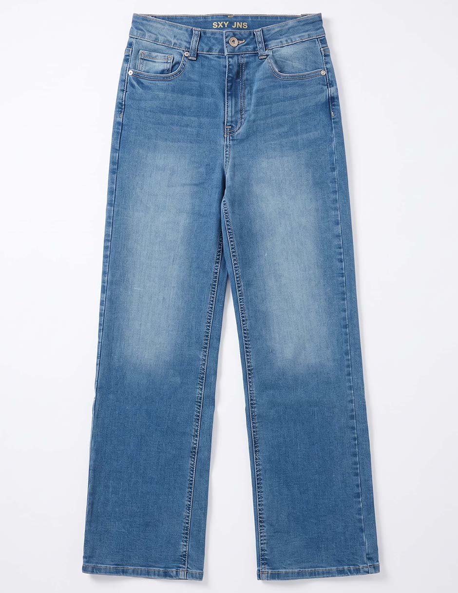 Jeans wide leg deslavado para niña Jeans wide leg deslavado para niña