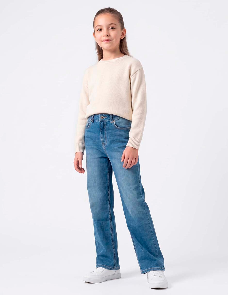 Jeans wide leg deslavado para niña 3
