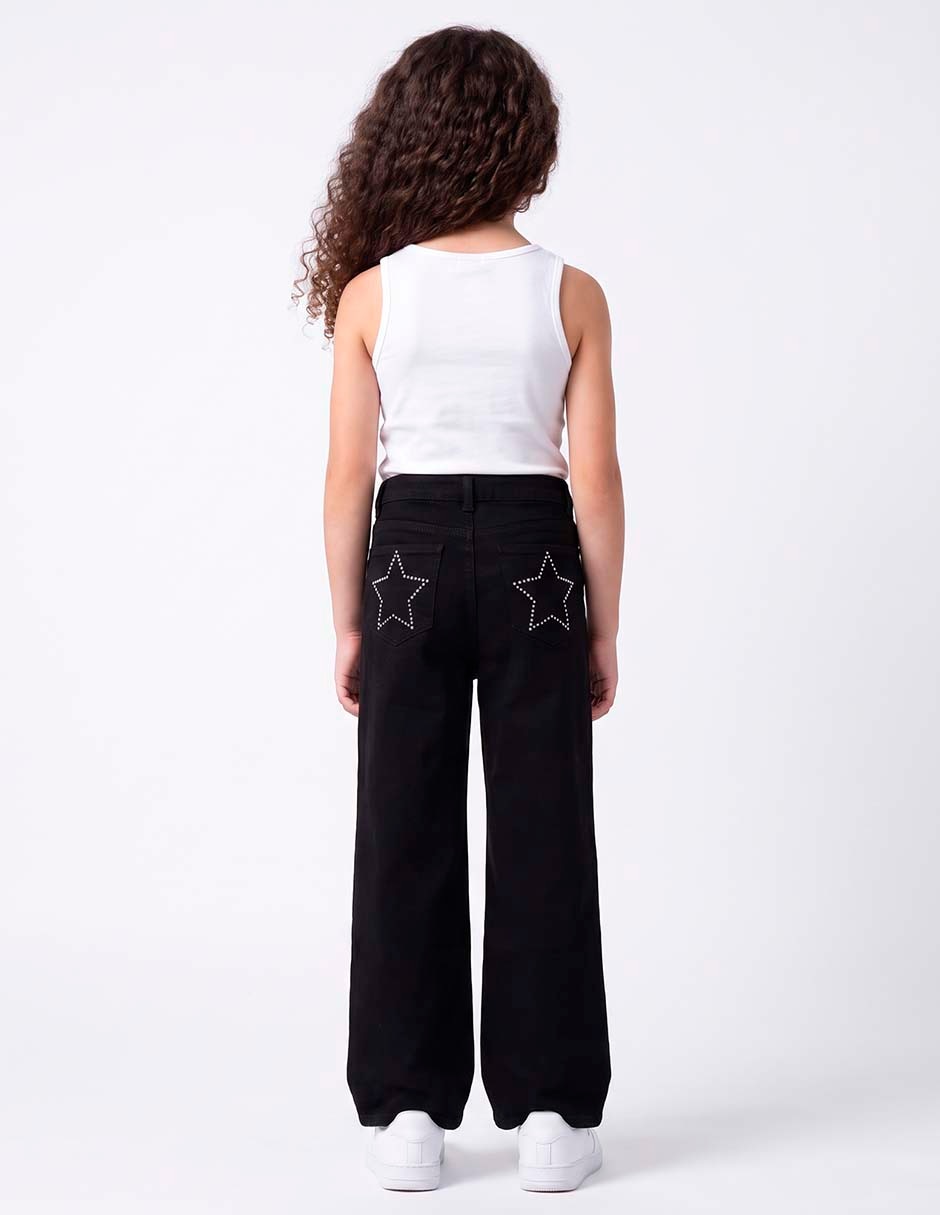 Jeans wide leg lavado obscuro para niña 2