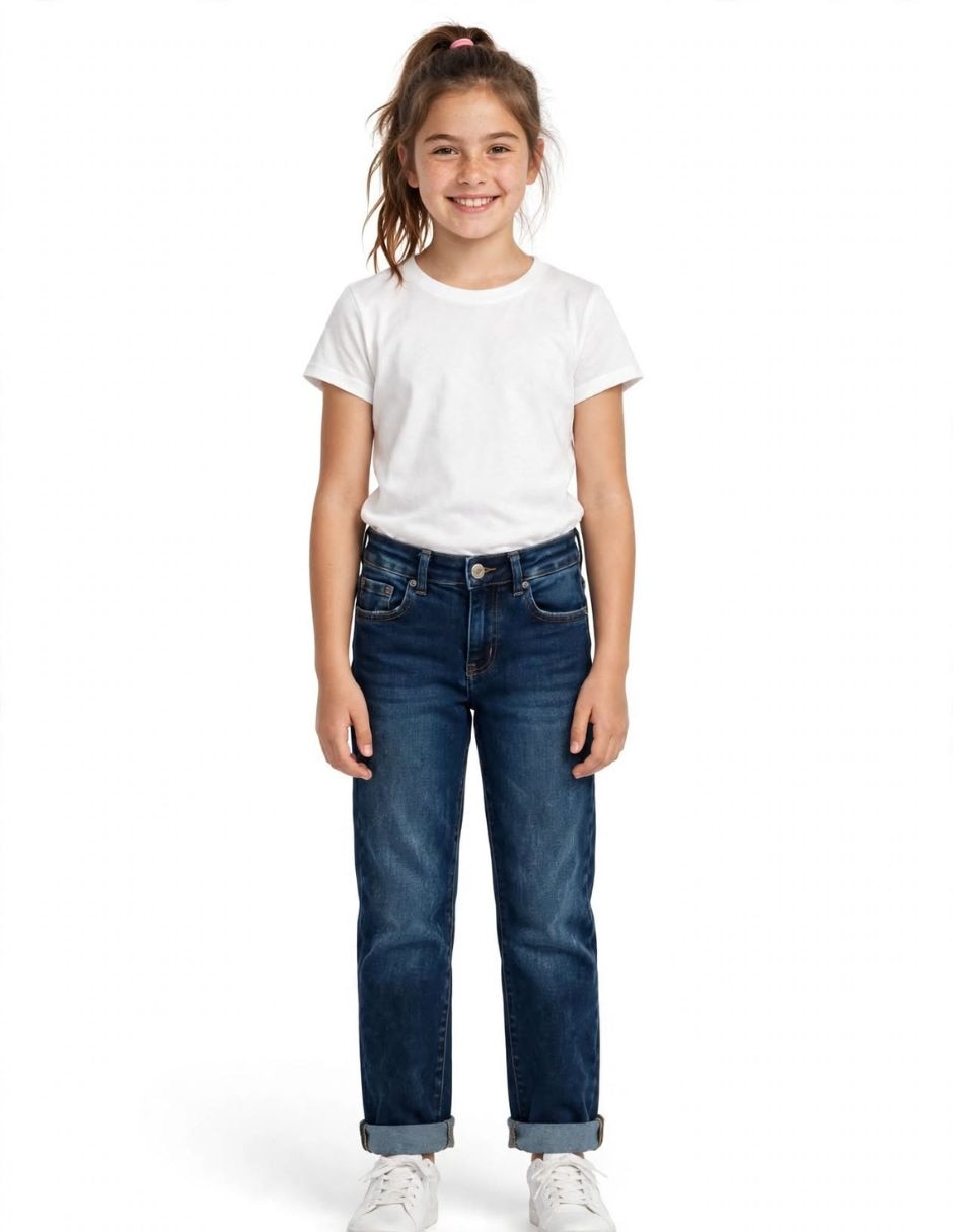 Jeans regular lavado obscuro para niña Jeans regular lavado obscuro para niña