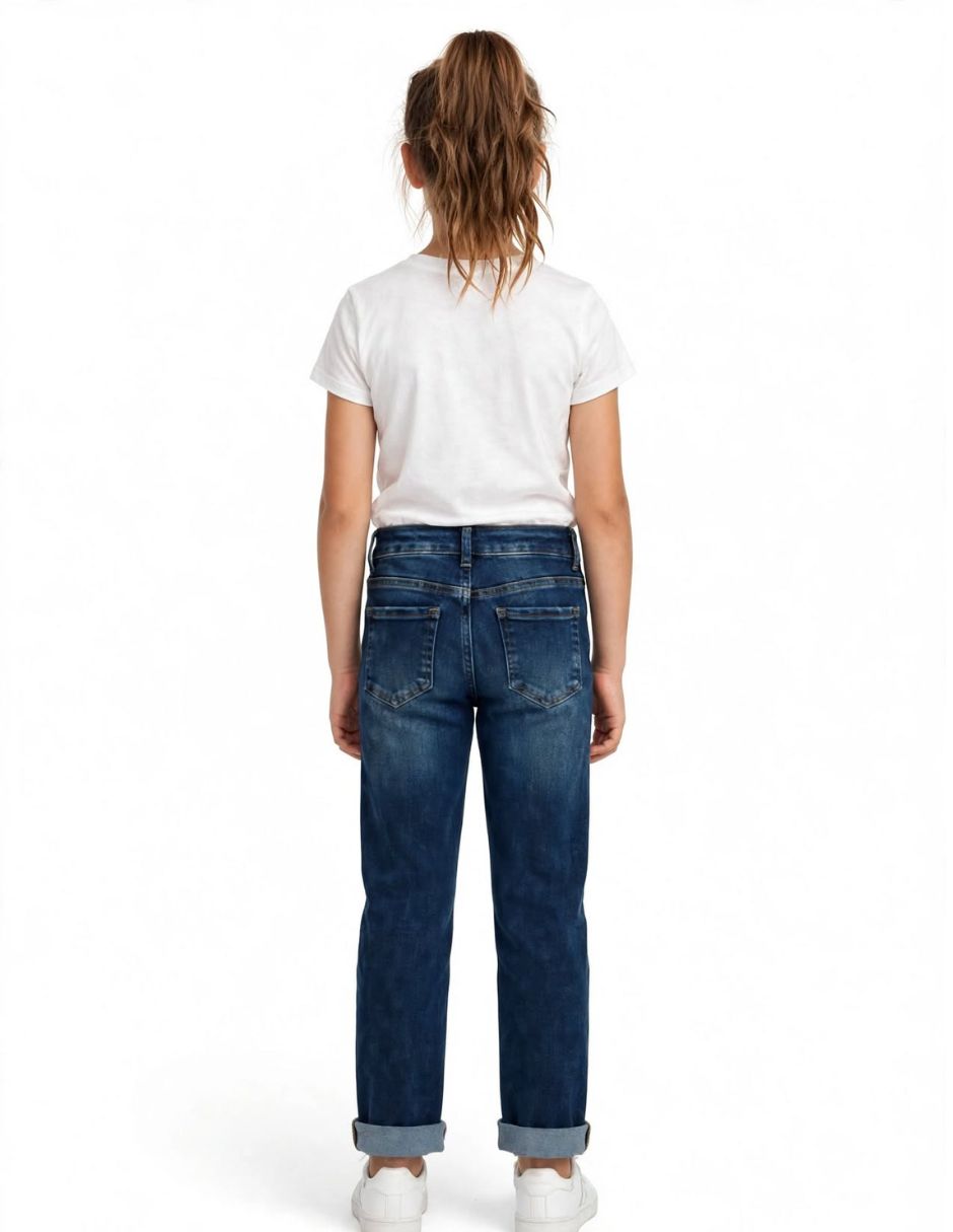 Jeans regular lavado obscuro para niña 4