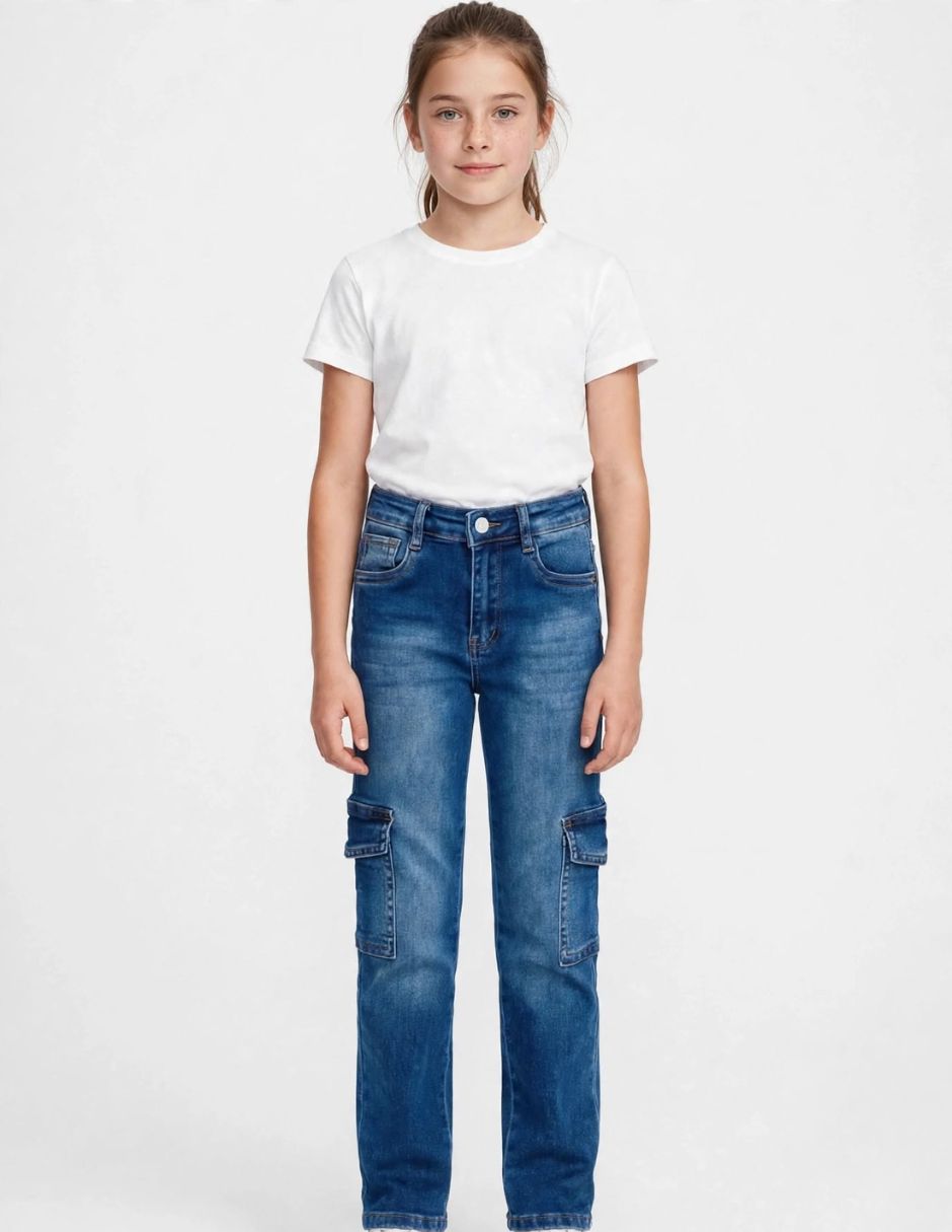 Jeans regular lavado medio para niña Jeans regular lavado medio para niña