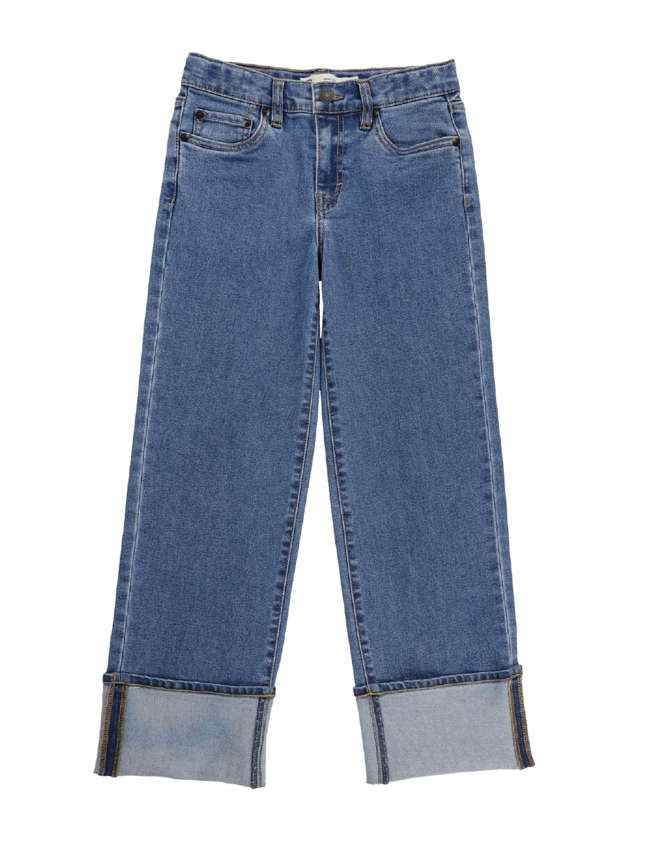 Jeans wide leg lavado stone wash para niña