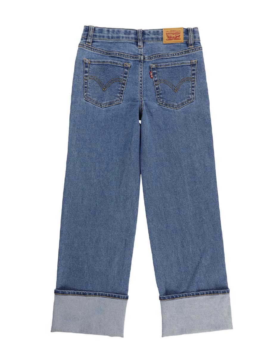 Jeans wide leg lavado stone wash para niña