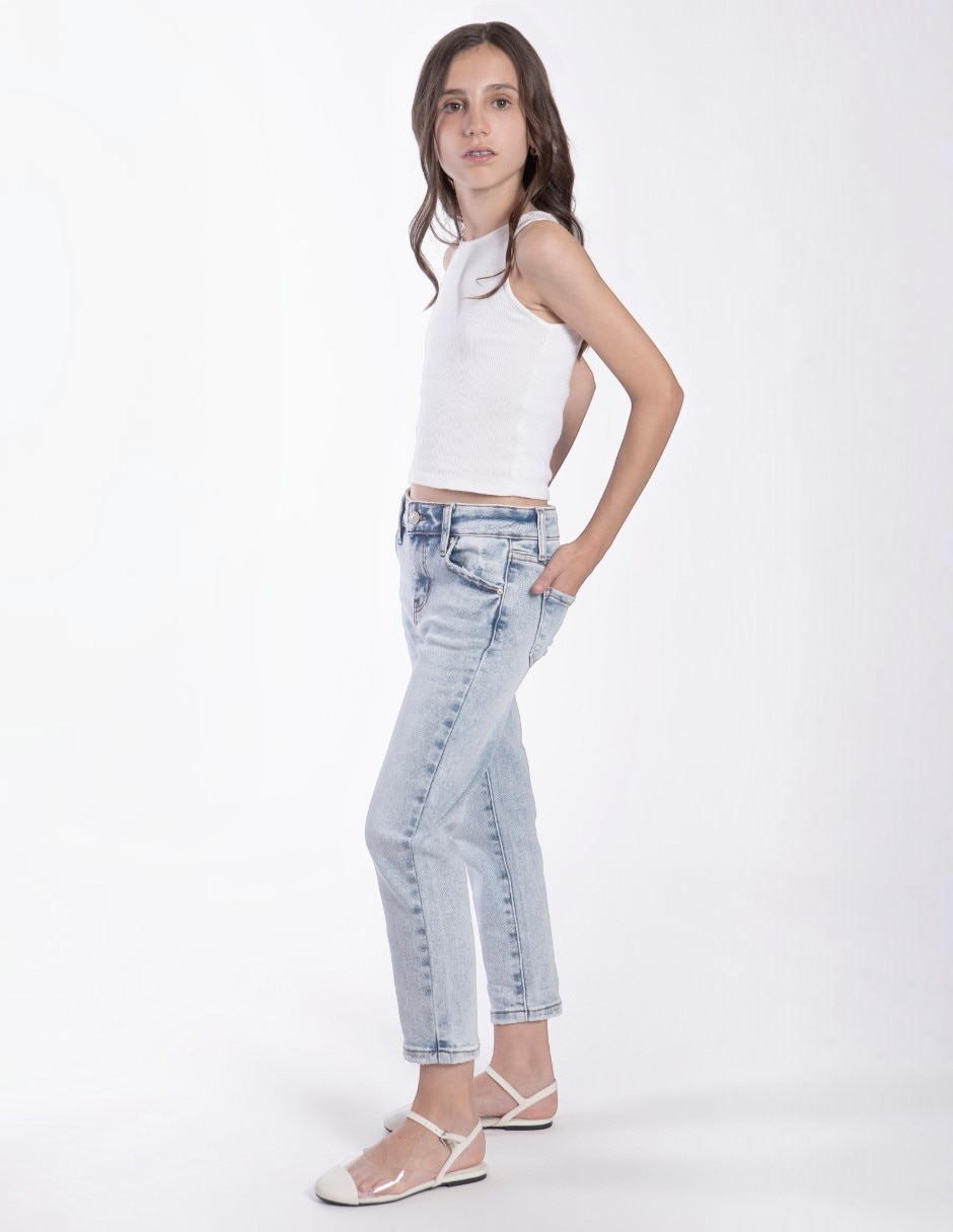 Jeans regular mom lavado claro para niña 3
