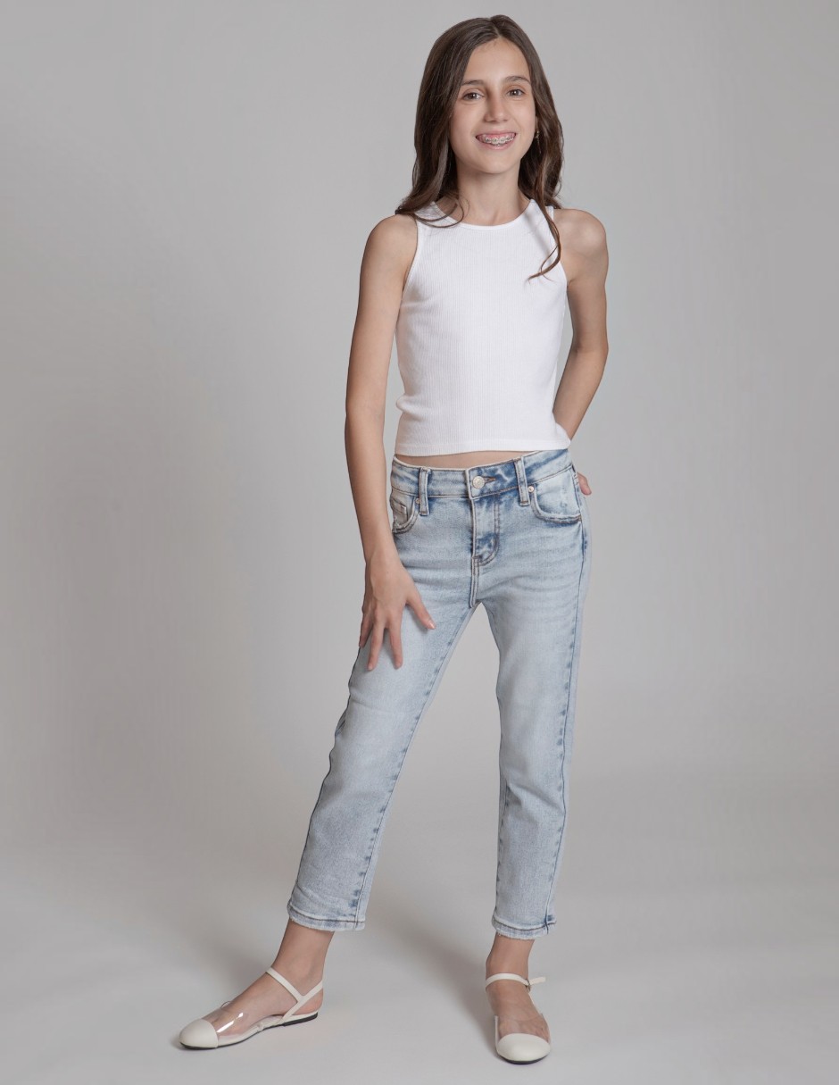 Jeans regular mom lavado claro para niña 5