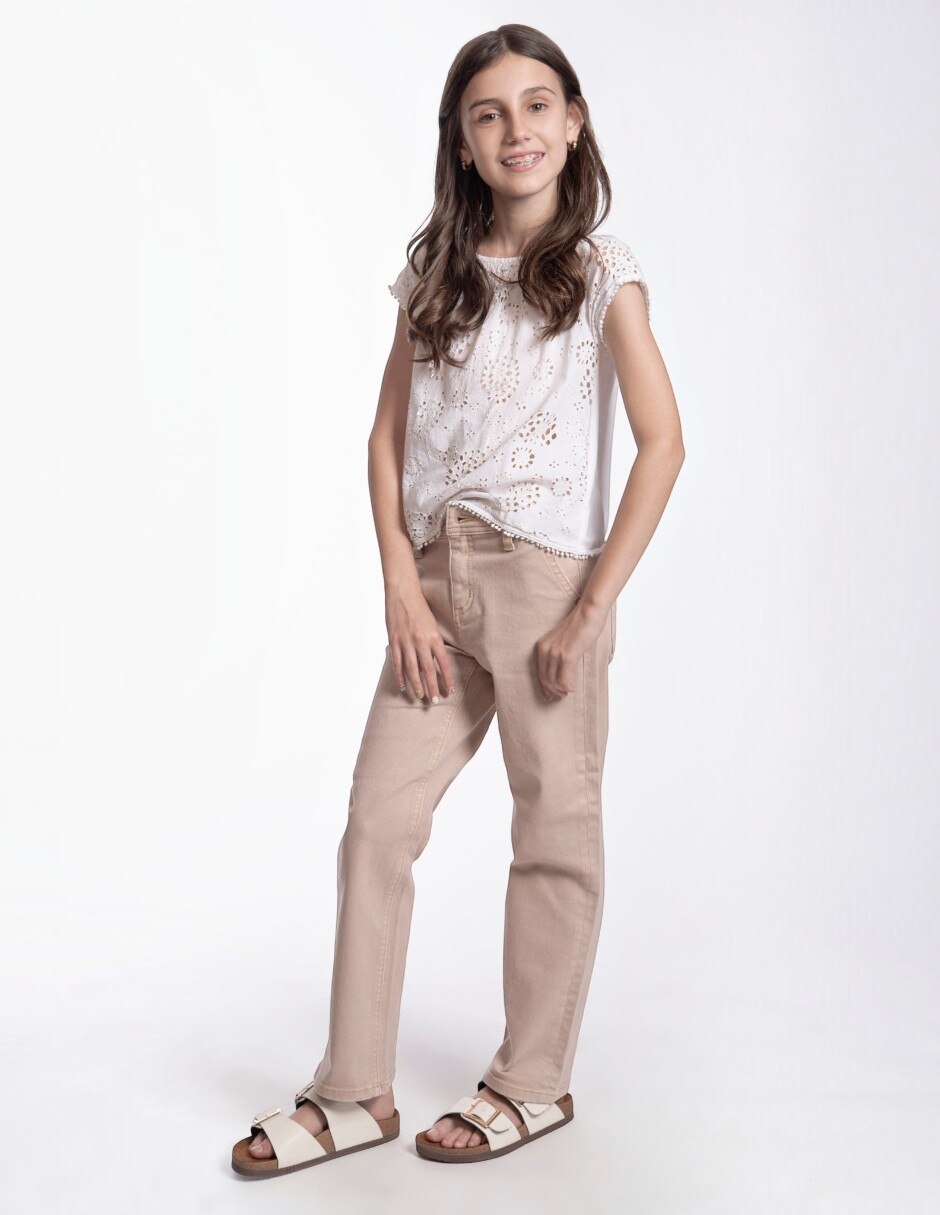 Jeans straight lavado claro para niña 3