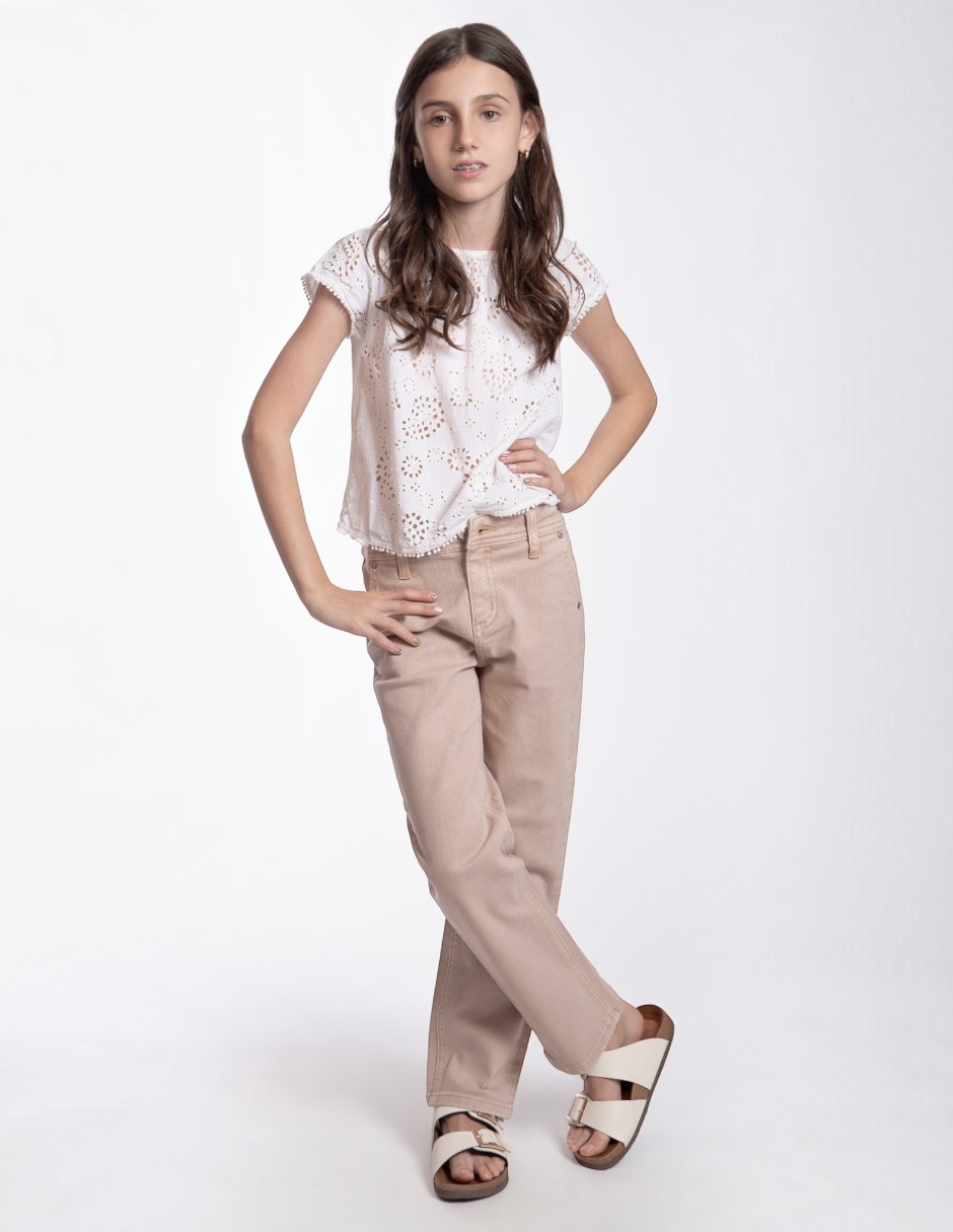 Jeans straight lavado claro para niña