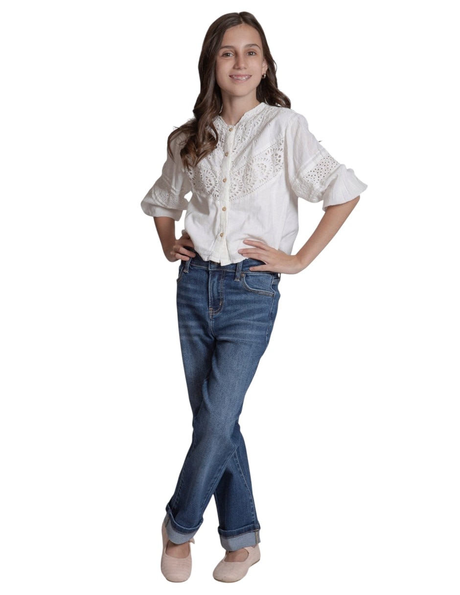 Jeans regular boyfriend lavado encerado para niña 4